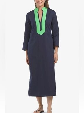 NEW SAIL TO SABLE WOMENS ORIGINAL CAFTAN MAXI DRESS NAVY BLUE GREEN SMALL